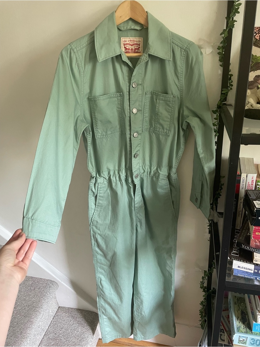 Levi’s Utility Granola Gorpcore Iconic Button Straight Leg Jumpsuit Sz XS Green